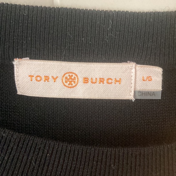 Tory Burch Black Sweater w/Blue Crystal Flowers on Shoulder; Size Large - Picture 3 of 12